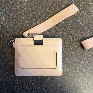 Andar Beige Leather Card Holder with Strap